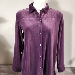 J Jill Purple Velvet Tunic  Wearever Collection S  Soft Back Shirred Back Button